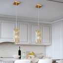 Gold Crystal Pendant Lights Kitchen Island, 3 Pack Adjustable Light