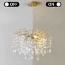 EGM Gold Tree Branch Crystal Chandelier 18-Inch, Crystal Chandelier for Dining Room 6-Light, Hanging Round Raindrop Chandeliers for Living Room E12