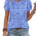 OFEEFAN Blouses for Women Dressy Casual Petal Short Sleeve Shirts Crochet Lace Boho Tops Spring Fashion Summer Outfits L
