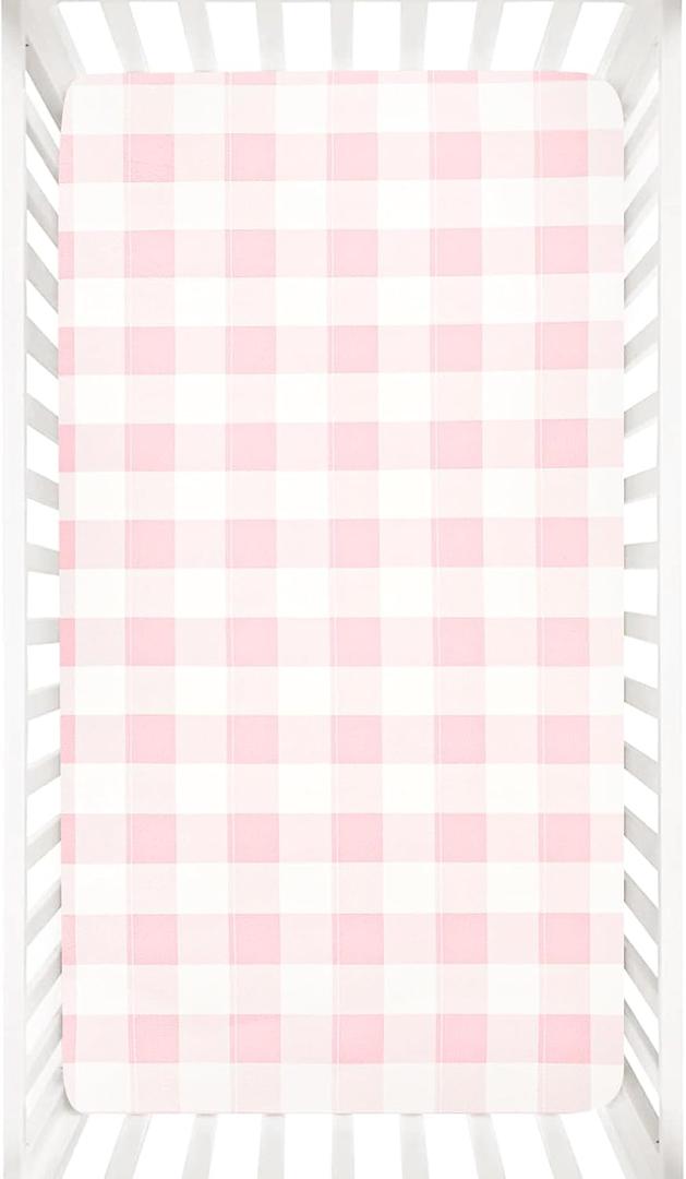 DILIMI Fitted Crib Sheets for Baby Boys and Girls, Ultra-Soft Breathable Baby Crib Sheet Fits Standard Crib and Toddler Mattress, Pink Checkered