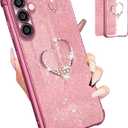 Petitian for Samsung Galaxy S24 Plus Case Women Girls Girly S24+ Cases Cover Glitter Bling Sparkle Diamond with Luxury Heart Design Cute S24 Plus Phone Case Funda 6.7'' (Pink)