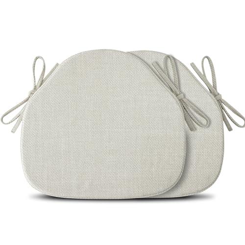 Dining Chair Cushions Set of 2, High-Resilience Foam Windsor Seat Pads, Kitchen Chair Cushions with Ties & Textured Cover, 2 Pack, 16.5 x 15.5 x 2, Off White