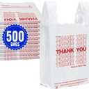 Fuxury 500 Count - Thank You Plastic T-shirt Bags White with Handles (11.5" x 6.5" x 21"), Grocery, Take Out, To Go, Restaurants, Convenience Store,Retail Shopping Bags in Bulk for Small Business