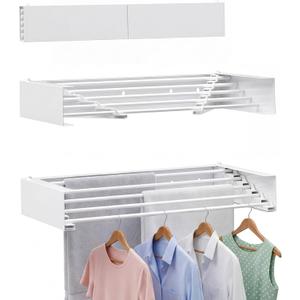 Wall Mounted Clothes Drying Rack - Heavy Duty 5-Rod Retractable Clothing Drying Rack, 60LBS Capacity Tiered Laundry Hanger, Large Foldable Dryer Racks for Indoor