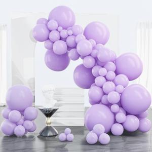 PartyWoo Lavender Balloons 100pcs Different Sizes Pack of 18 12 10 5 Inch Light Pastel Purple Lilac Balloon Arch Kit for Baby Shower Bachelorette Fairy Birthday Princess Party Decorations Purple-Q10