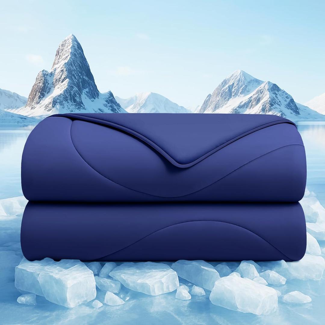 Cooling Comforter Queen Size, Cooling Blankets for Hot Sleepers and Night Sweats, Double Sided Cool Q-Max>0.45, Lightweight and Breathable Absorb Heat Soft Summer Ice Blanket 90"90" Inches, Navy