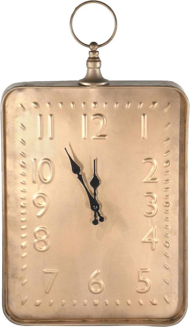 Red Co. 12.5 x 22 Decorative Vintage Metal Wall-Mount Analog Accent Clock, Distressed Copper