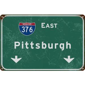 Vintage Metal Signs East Pittsburgh Interstate 376 Road Signage Tin Sign Poster Wall Art Decor Plaque for Home Office Bar Pub Club Cafe Shop Living Room Garage Restaurant Gift 12x8 inch