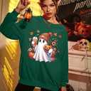 MNLYBABY Halloween Sweatshirts Women Cute Ghost Shirt: Oversized Coffee Lover Fall Pumpkin Sweater Spooky Hoodie Top (Green, S)