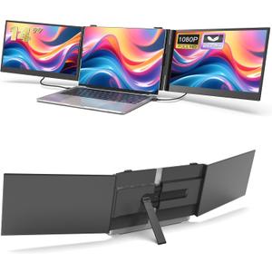 14" Triple Laptop Screen Extender, 1080P FHD IPS Ultra-Slim Portable Dual Monitor for Laptop, USB C HDMI Plug-Play Monitor Extender for Triple Display for MacOS/Windows, Fits 13-17.3" Laptops