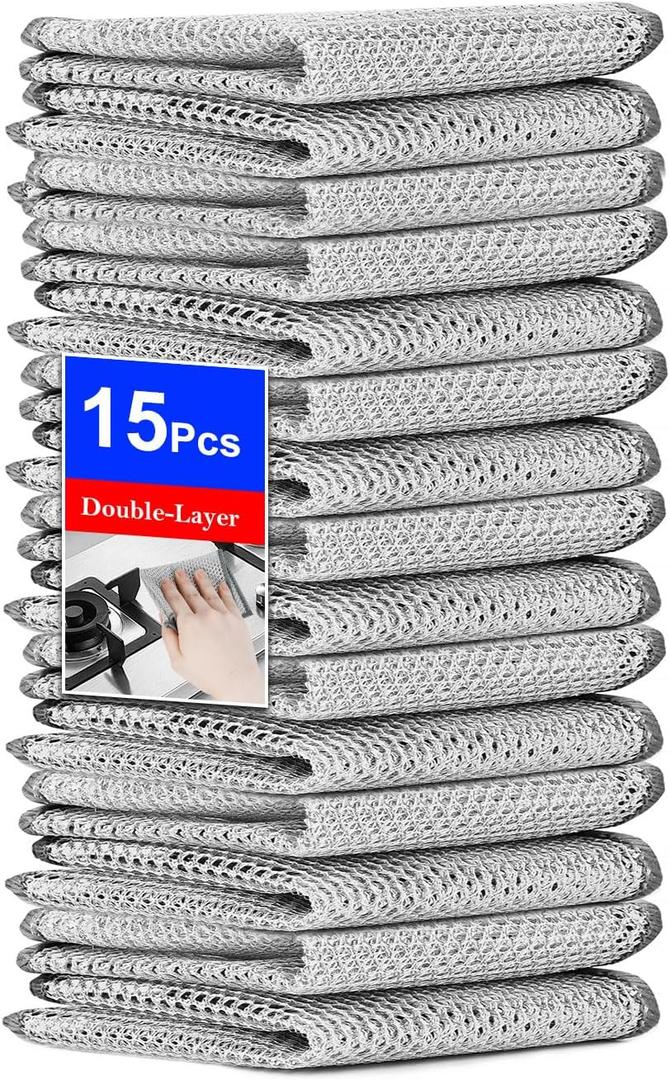 15PCS Multipurpose Wire Dishwashing Rag,Non Scratch Wire Dishcloth, Reusable Steel Wool Scrubber,Non-Scratch&Quick-Drying&Odor-Resistant Multi-Purpose for Kitchen,Bathroom Cleaning (15)