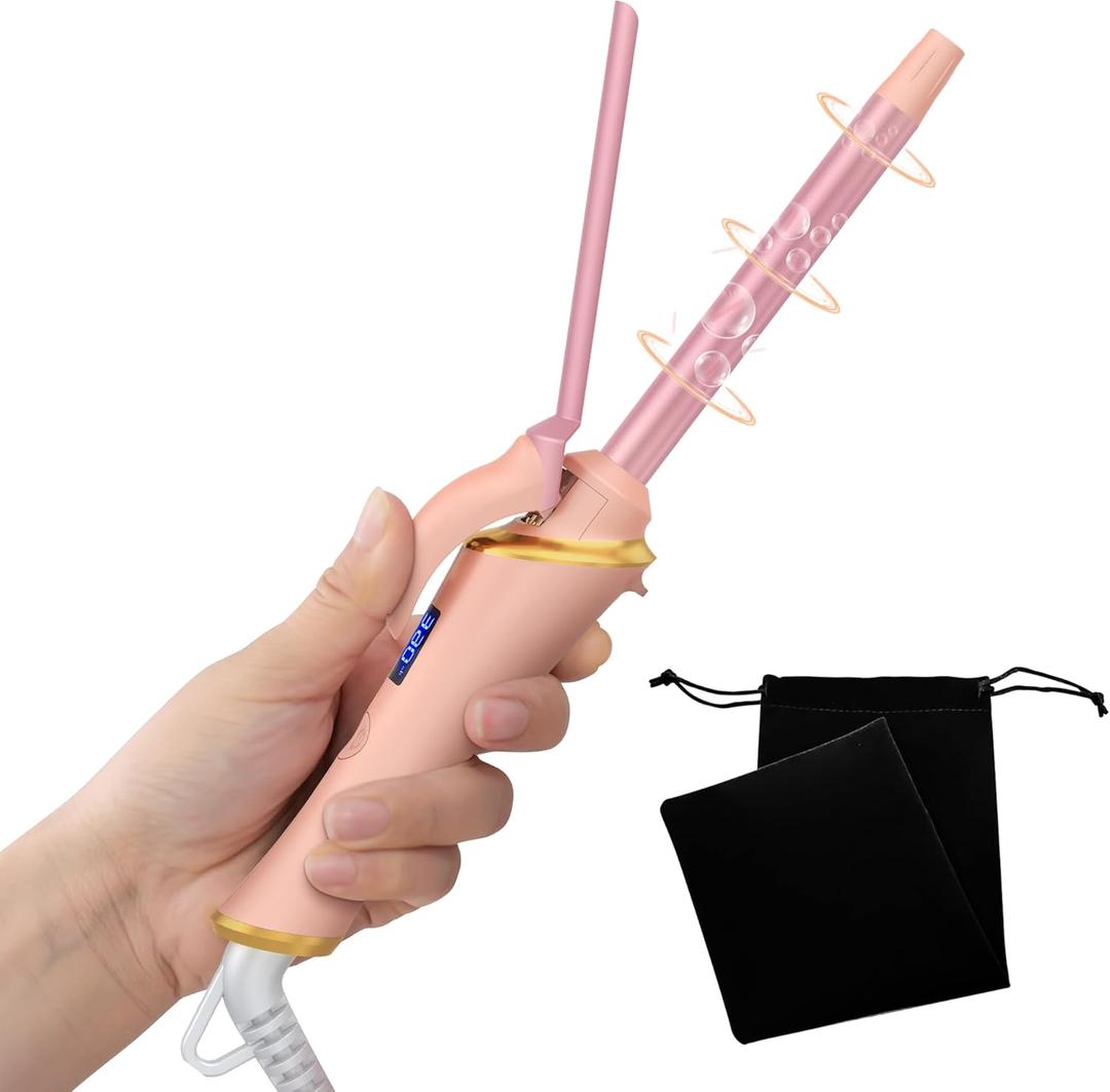 Ukliss Mini Curling Iron for Short Hair, Dual Voltage, Fast Heating in 30s, 5 Temp Settings for Tight Curls & Ringlets, Auto Shut-Off, Gifts for Women (Pink, 1/2 Inch Travel Curling Iron)
