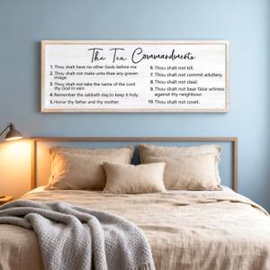 The Ten Commandments Rustic Bible Verse Framed Wall Art, 40''15'' Positive Religious Christian Saying Sign for God Jesus Christ Prayer, Vintage Horizontal Holy Inspirational Catholic Scripture Decor