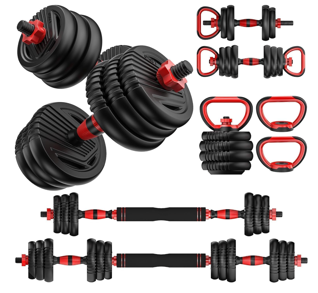 Adjustable Dumbbell set,20/30/45/70/90lbs Free Weight Set | 5 in1 Dumbbell Set with Connector,Used as Barbell,Kettlebells,Push up Stand,Fitness Exercises for Home Gym Suitable Men/Women