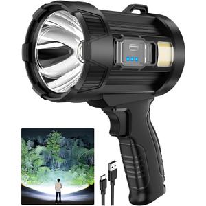 1,000,000 Lumens Rechargeable Spotlight Flashlight, Super Bright Handheld LED Spot Light with Solar Panels, COB Light & 3 Color Filters, IPX5 Waterproof for Camping, Boating, Home