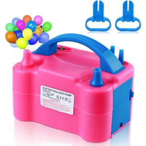 Balloon Pump Electric, Electric Air Pump Replace Manual Balloon Hand Pump, US Standard Plug Balloon Inflator Pump Electric with Dual Nozzles for Balloon Arch, Balloon Stand, Party Decorations (Pink)