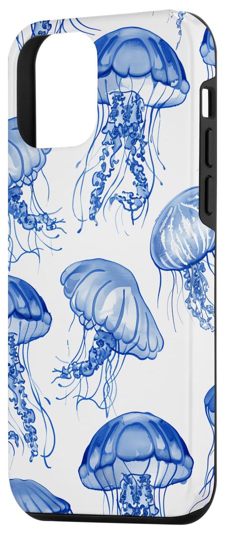XYUQZQ for iPhone 13 or iPhone 14 Phone Case Cute Aesthetic Jellyfish Pattern for Women Girls Dual-Layer Shock Protection Shockproof TPU and Hard PC Protective Cover - Blue Jellyfish