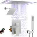 Rain Shower Head System with 14x20 Inch Ceiling Mount LED Head & 6 Inch Wall Head and Handheld Shower 3 Way Pressure Balance Valve Kit,Brushed Nickel