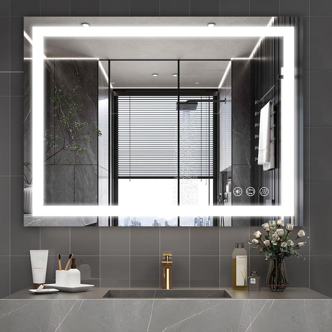 32x24 inch Wall Mounted LED Bathroom Mirror with 3000K-6000K Dimmable, Anti-Fog, Lighted Bathroom Mirror with Smart Touch Button, Memory Function(Horizontal/Vertical)