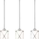 Brushed Nickel Pendant Lights Kitchen Island 3 Pack, Milk Glass Kitchen Pendant Lighting Over Island with Rods, Modern Mini Hanging Light for Sink Dining Room, CH9176BNW-3PK