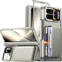 CENMASO for Google Pixel 10 Pro Fold Case with Card Holder [RFID Blocking] Camera Cover, Hinge Protection, Hidden Kickstand, Screen Protector, Shockproof Phone Case for Pixel 10 Pro Fold (Titanium)