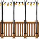 4 Pack String Light Poles for Deck, 5Ft Heavy-Duty Metal Deck Light Poles for Outside with Fixing Clips, Lighting Hanging Post Accessories for Patio Decor Garden Backyard Yard Fence Porch Decorations
