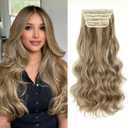 Kookastyle Clip in Hair Extensions, Natural Long Layered Soft Invisible Synthetic Curly Wavy Hairpieces for Women,4 pcs(20 InchAsh Blonde Balayage)