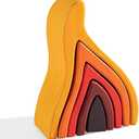 MERRYHEART Wooden Rainbow Stacking Toy, Fire Elements Wooden Stacker, Various Shapes Nesting Stacking Blocks, Waldorf & Montessori Open-Ended Education Toy for Kids/Toddlers