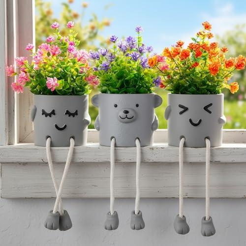 skycoo 3 Packs Cute Fake Plants, Kawaii Artificial Potted Plants for Table Desk Home Bedroom Bathroom Office Shelf Office Wall Room Farmhouse Decor Artificial Plants B