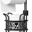 Toilet Paper Holder Stand with Shelf, Free Standing Toilet Paper Roll Dispenser Holds 3 Big Rolls of Jumbo Mega Paper, for RV Bathroom, Floral Pattern, Black