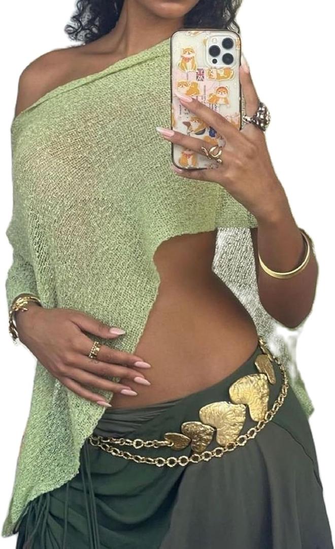 Amiblvowa Women Sheer Poncho Top Lightweight Crochet Mesh Shawl See Through Knit Shrug Bolero Sweater Top Cover Up Beachwear (One Size, Green)