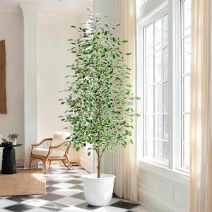 Bailikang 7FT Artificial Ficus Trees Indoor Faux Trees Indoor Fake Floor Plants Tall Artificial Tree with White Pot Faux Tree Fake Indoor Tree Silk Plants Artificial Trees for Home Decor Indoor