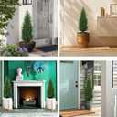 3FT Artificial Cedar Topiary Trees with Ground Spike, Set of 2 UV Resistant Fake Evergreen Bushes Shrubs Trees Artificial Plants Realistic Faux Cypress Plants for Indoor Outdoor Front Porch Garden