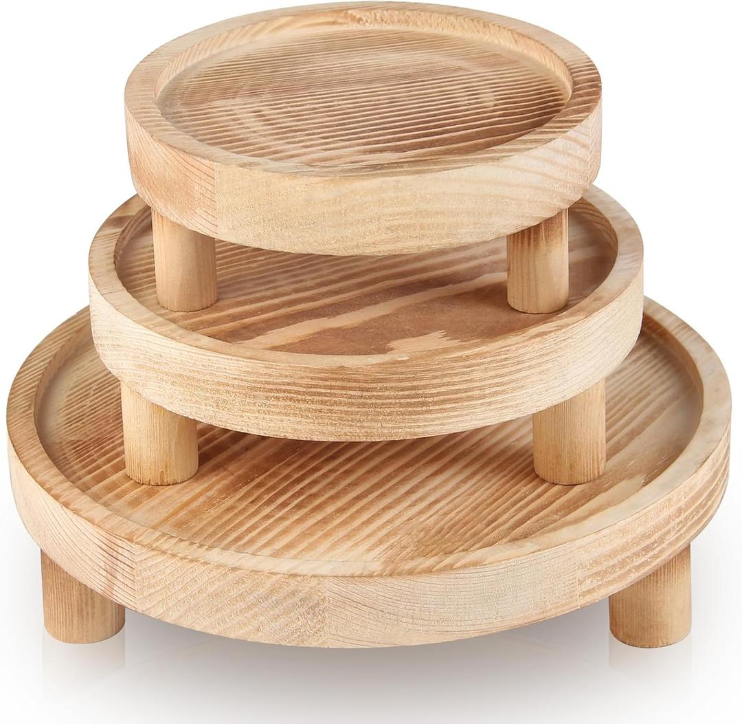 3PCS Wooden Display Risers for Display, Wood Riser Display Pedestal Stand for Home Decor (Natural, 8, 6, 5'')