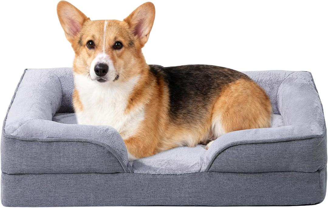 Makigued Orthopedic Dog Bed for Medium Dogs Egg Crate Foam Pet Sofa with Waterproof Liner, Removable Washable Cover, Nonslip Bottom, Cozy Couch for Small Medium Dogs, 28.0X 22.8X 6.7 in, Grey