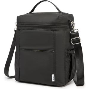 NOL Natural Organic Lifestyle Insulated Lunch Bags for Women Cooler Bag Lightweight Nylon Waterproof Lunch Box For Work (Black, Large) (Large (12 Liters))