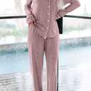 Aamikast Women's Pajama Sets Long Sleeve Button Down Sleepwear Nightwear Soft Pjs Lounge Sets (XL)