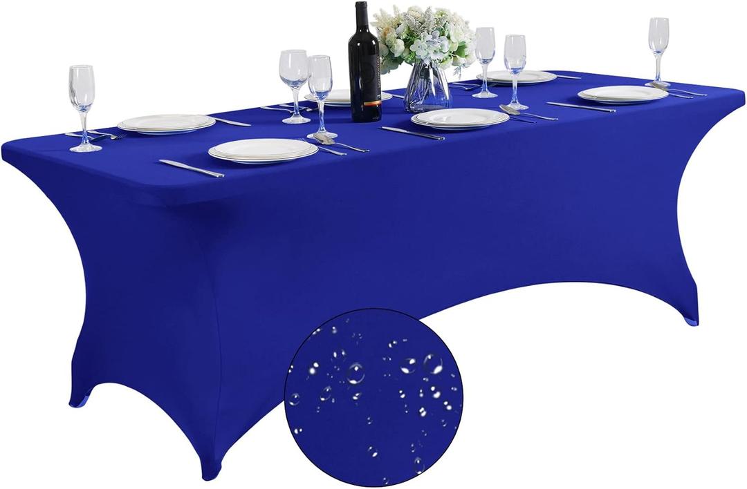 SuperO Waterproof Spandex Table Cover for 8FT Table Universal Fitted Stretch Tablecloth for Party, Banquet, Wedding and Events-Royal Blue (96" x 30" (Rectangular))