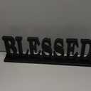 Attraction Design Rustic Wood Blessed Sign for Home Decor, Freestanding Tabletop Decor, 16.5" X 5" Black Blessed Block Letters Sign for Family Mantel