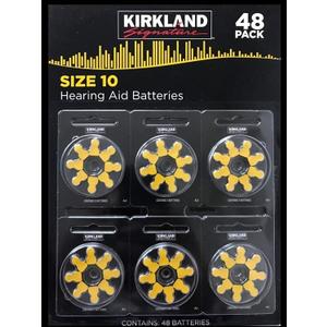 Kirkland Signature Premium Quality Hearing Aid Batteries 48 pack 1.45 Volt Mercury Free Various Sizes (Size 10)