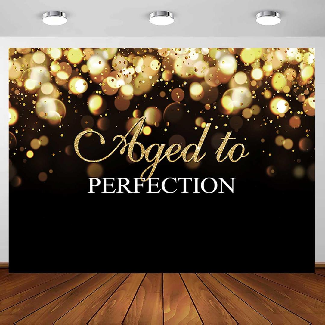 Sensfun Aged to Perfection Birthday Backdrop Glitter Bokeh Circles Photography Background Shiny 40th 50th 60th 70th 80th 90th 100th Birthday Decoration Banner Aged to Perfection Party Supplies 7x5ft