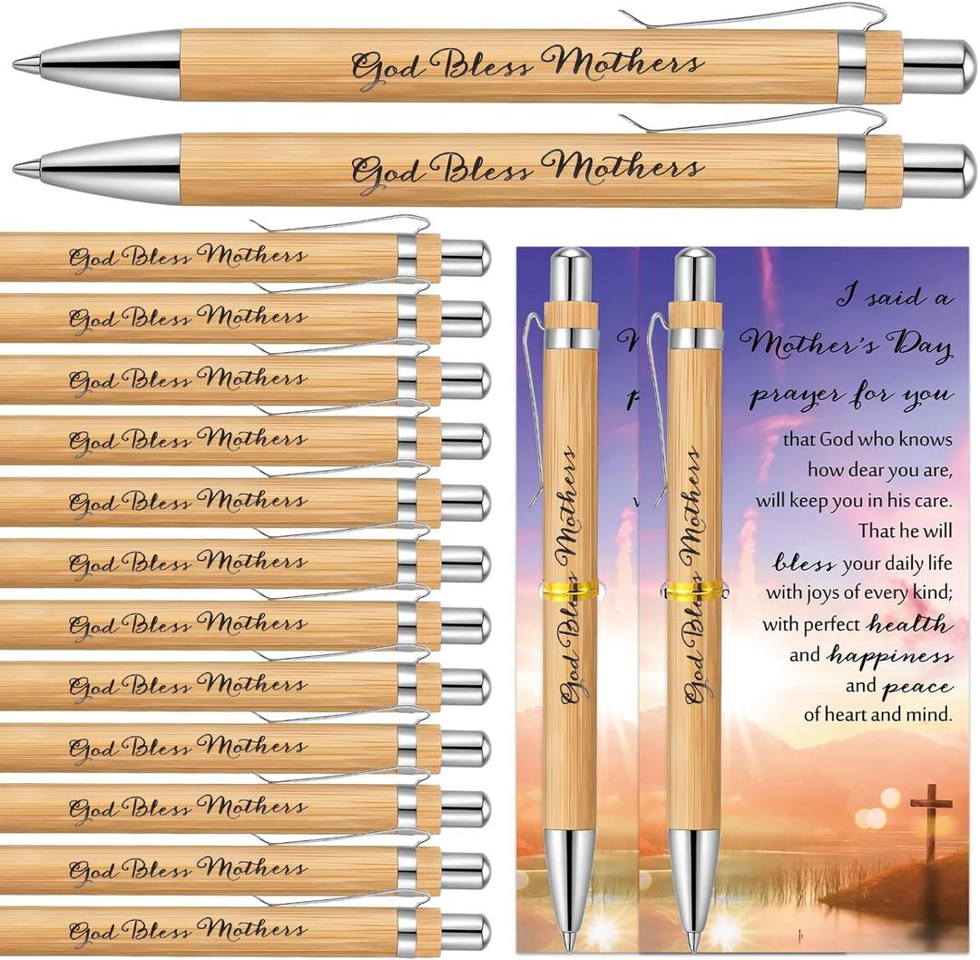 Dunzoom 50 Sets Christian Mother's Day Gift for Church, God Bless Mothers Pens, Inspirational Bible Verse Cards, Religious Gifts Bulk with Ties for Church Mom Party Favor