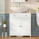 TEENFON Pedestal Sink Storage Cabinet with 2 Doors and Drawer, Bathroom Sink Cabinet, Under Sink Storage with U-Shape Cut-Out, White