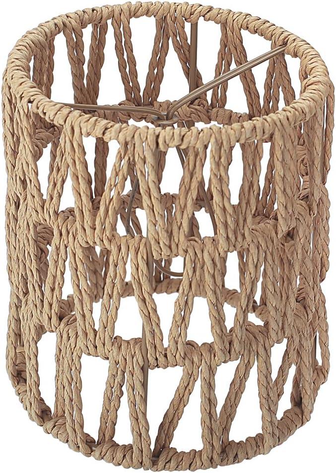 1 Pack Clip-On Chandelier Lamp Shade, Rattan Lamp Shade Small, Boho Woven Cylinder Mini Lamp Shades, Clip-on Candelabra Bulb LampShades,Fit Bulbs Diameter Max 1.77inch, Length Max 3.82inch