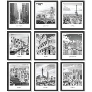 97 Decor Black White City Wall Art Print - Cityscape Pictures, Famous Architecture Landscape Artwork Wall Decor, European Buildings Poster, New York Skyline Photo (8x10 UNFRAMED)