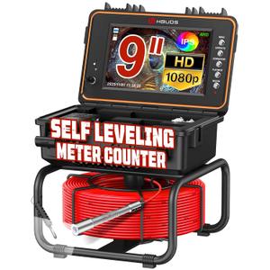 Sewer Camera Self Leveling 165ft with Meter Counter, 9" IPS Monitor 1080P HD Drain Cameras, 5100mAh Battery Pipe Plumbing Camera Snake with Light, Waterproof Sewer Inspection Scope DVR 32GB
