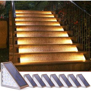NIORSUN Outdoor Stair Lights 8 Pack, Solar Step Lights IP67 Waterproof with 13 Bright LEDs, 3000K Warm White, Auto On/Off, Triangular Design for Steps, Deck, Patio, Yard, Porch, Sidewalk
