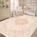 CAPALOCA Machine Washable Rugs Nursery Rug 9x12 Cute Girl Non Slip Low Pile Water Repellent Soft Print Pattern for Bedroom Indoor Decor Kids Playroom Pink Green