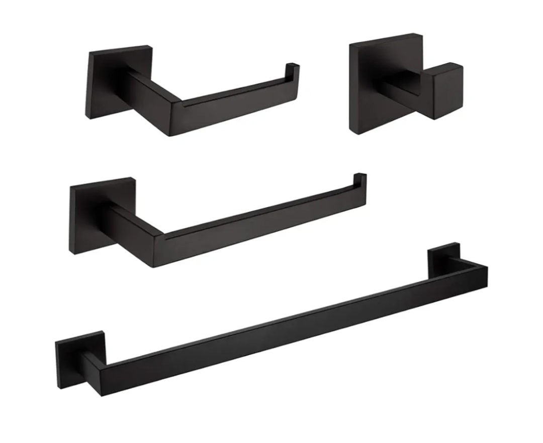 VELIMAX Premium Stainless Steel 4 Pieces Bathroom Hardware Accessories Set Wall Mounted Towel Bar Set, Matte Black, 23.6-Inch