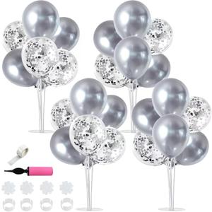 TONIFUL 4 Silver Balloon Stand Centerpiece Table Decorations for 25th Wedding Anniversary Bridal Shower 2026 Graduation Party Decoration, New Year 2026 Christmas Birthday Decorations